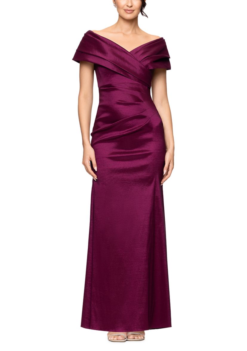Womens Long Taffeta Off the Shoulder Gown
