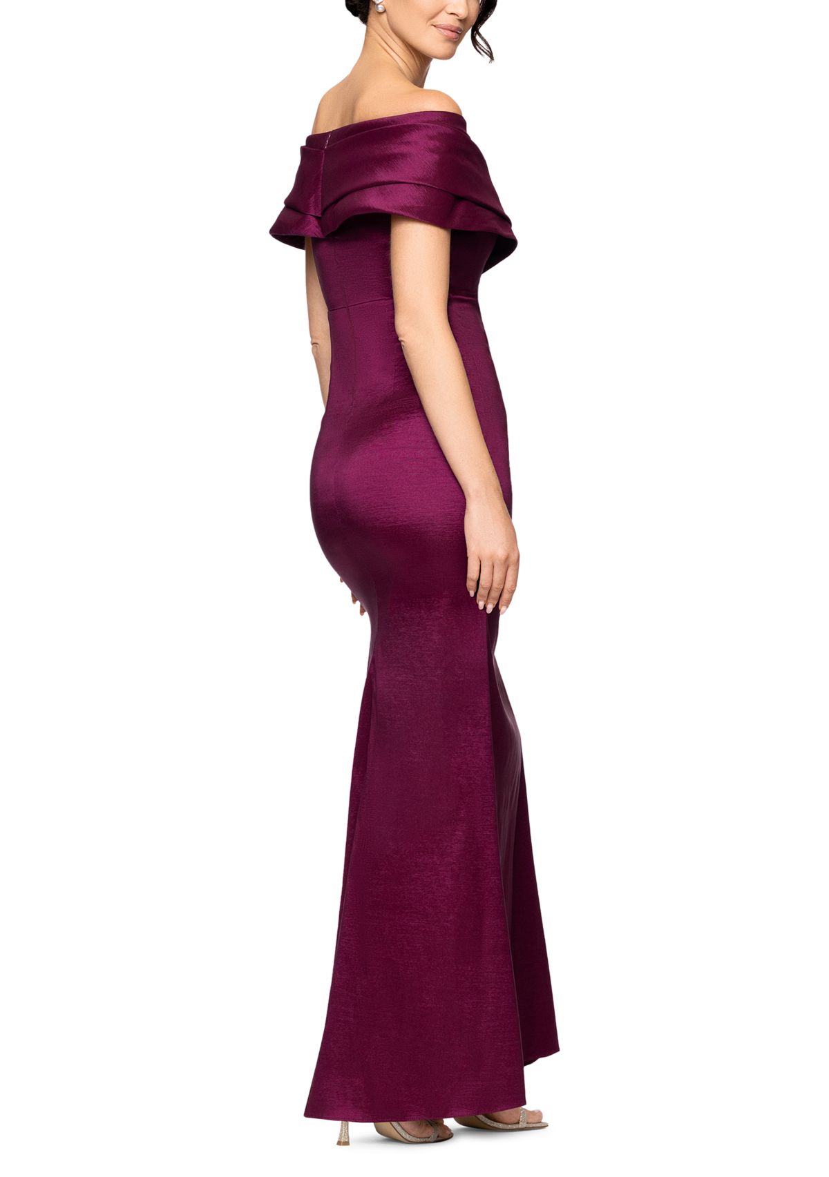 Womens Long Taffeta Off the Shoulder Gown