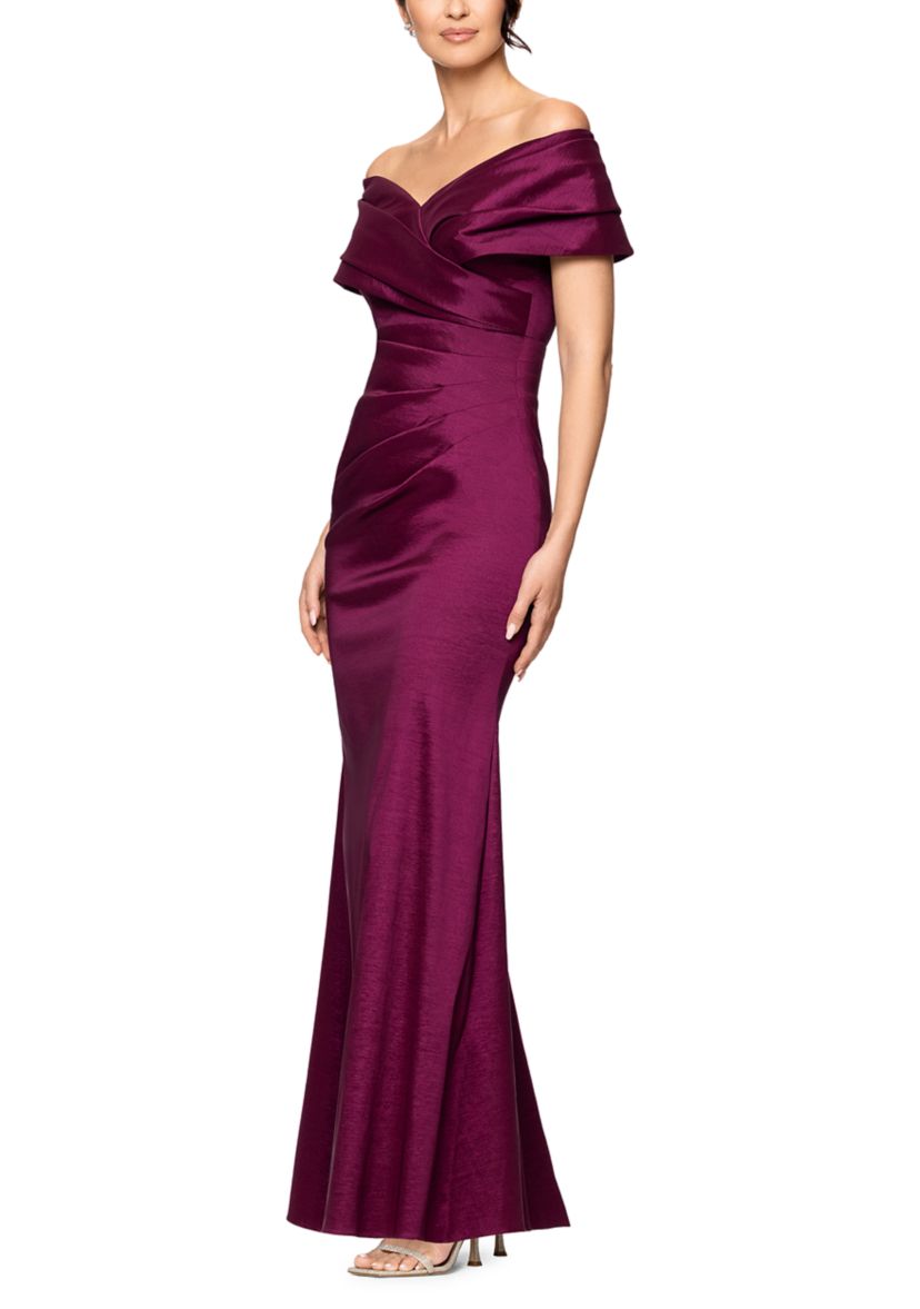 Womens Long Taffeta Off the Shoulder Gown