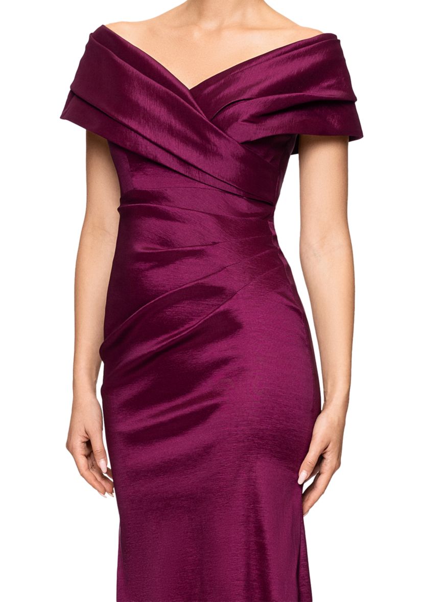 Womens Long Taffeta Off the Shoulder Gown