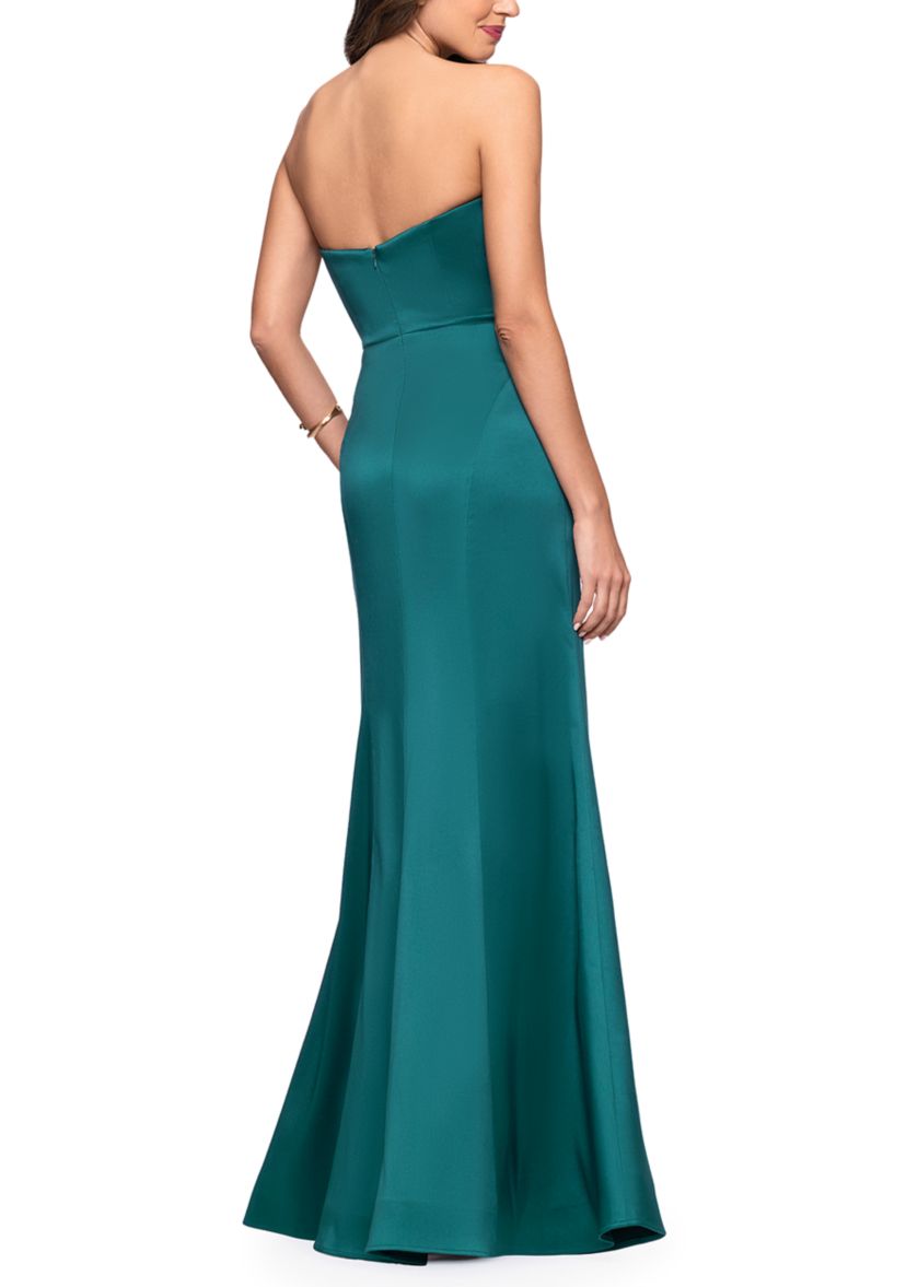 green emerald velvet dress Print Wedding Guest Dress: Betsy & Adam A27054 Multi / 0
