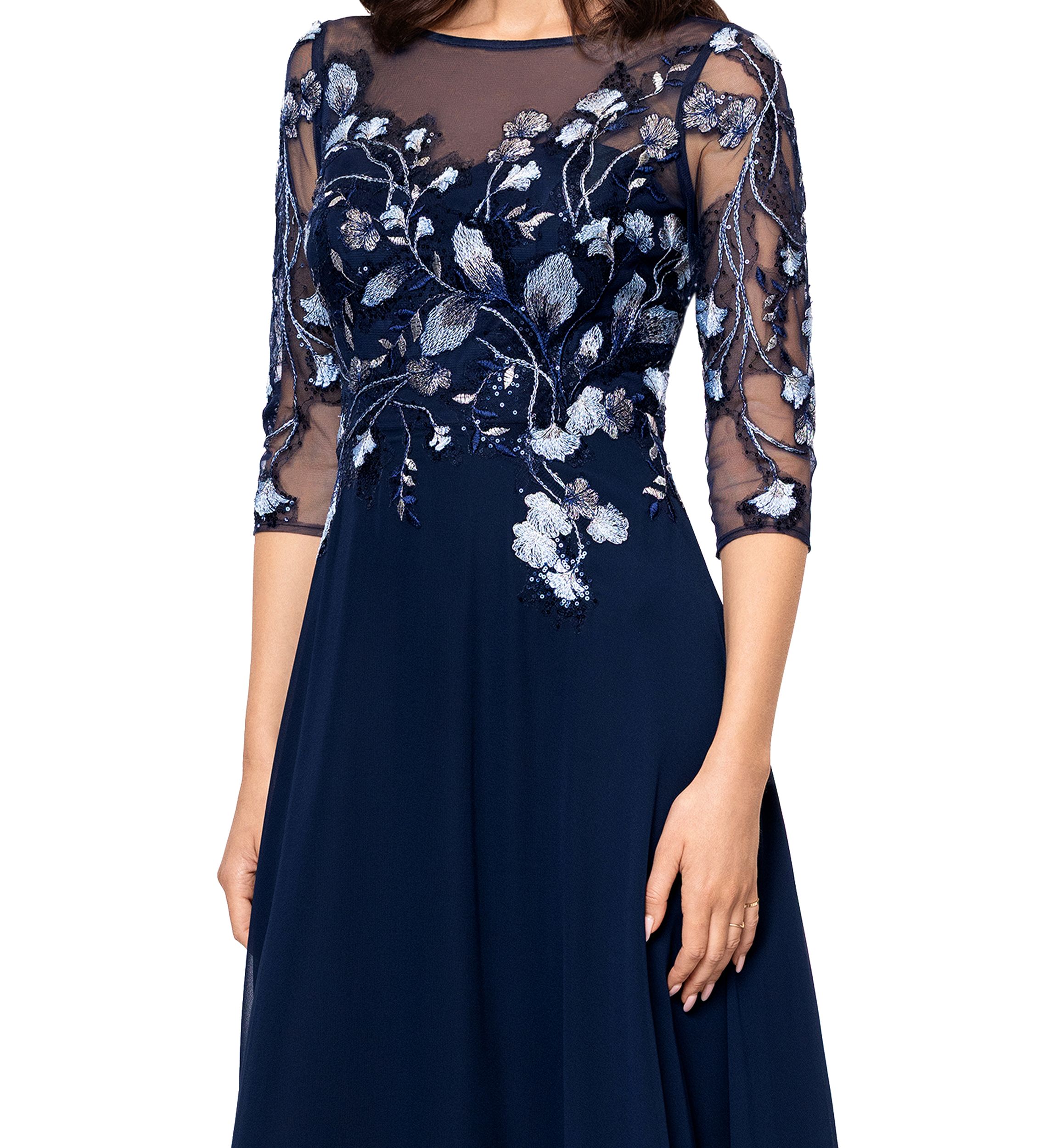 Womens Crew Neck Floral Embellish Gown