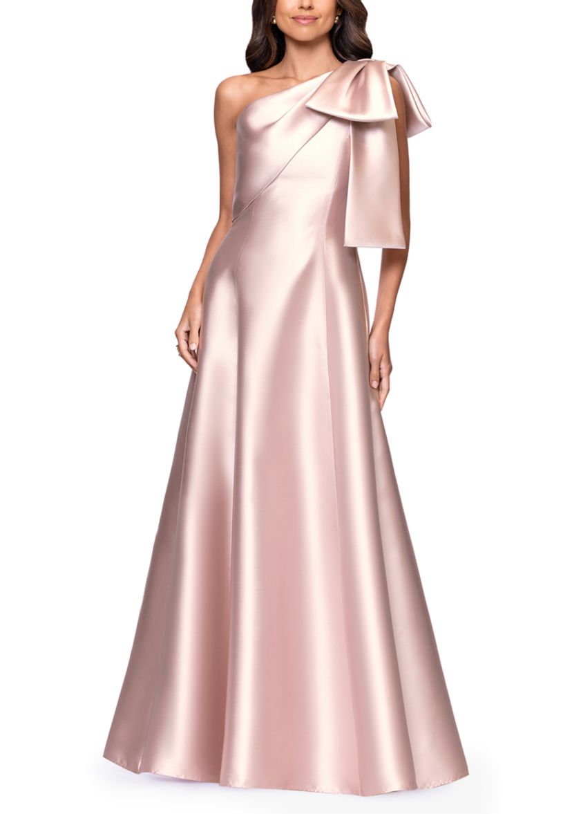 Betsy & Adam Women's One Bow Shoulder Mikado A-Line Gown | Belk