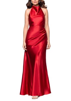 Betsy & Adam Women's Sleeveless Satin Halter Sheath Dress