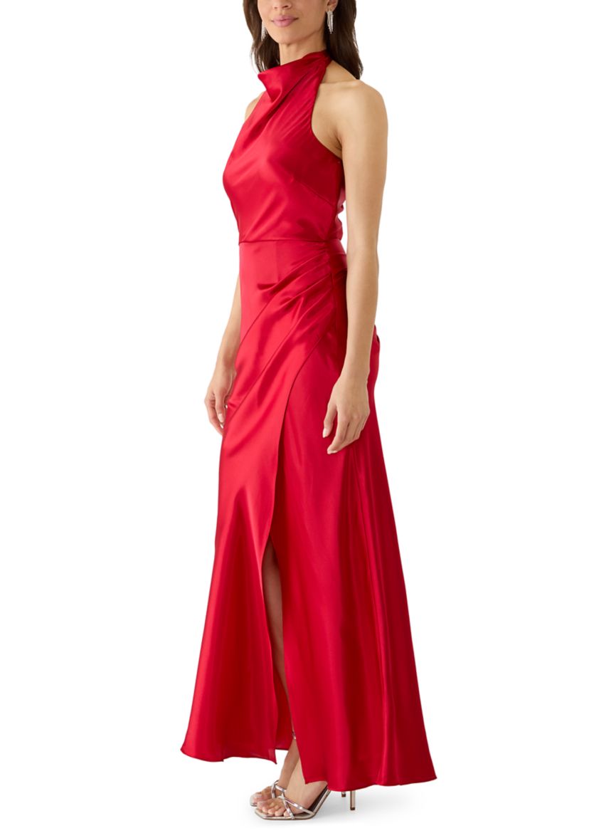 betsy and adam red satin dress Sleeve Betsy And Adam Long Red Dress Sofia Satin Drop Shoulder Floor Length Dress  Betsy Adam