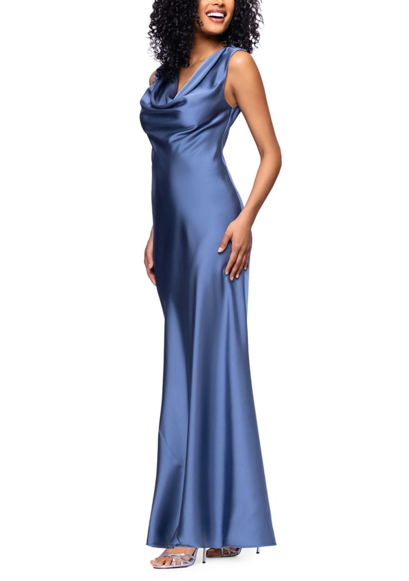Betsy & Adam Women's Sleeveless Cowl Neck Satin Sheath Dress | Belk