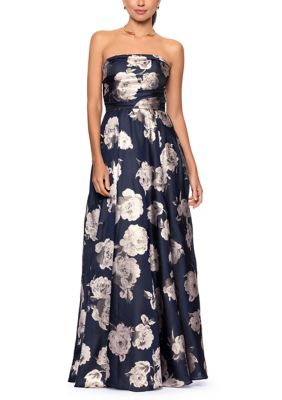 Betsy & Adam Women's Strapless Floral Foil Printed Gown, 4