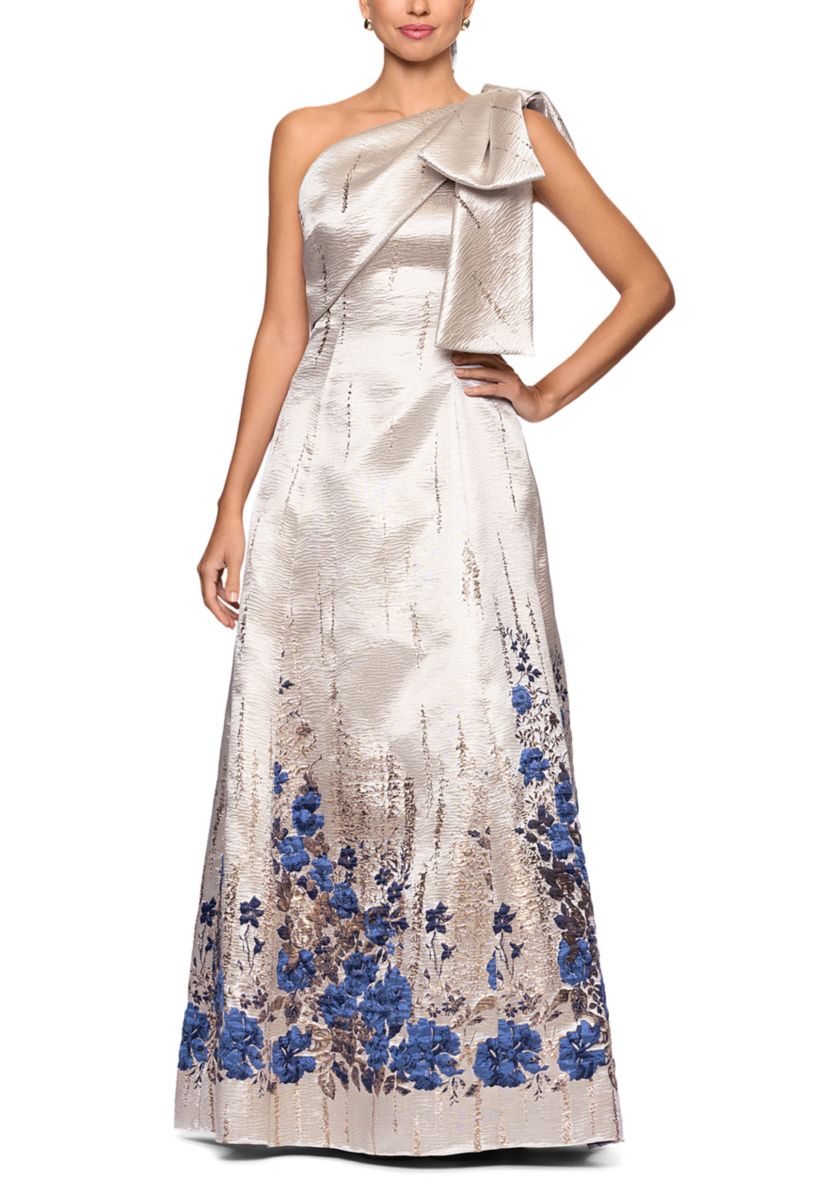Betsy & Adam Women's One Shoulder Border Floral Brocade Gown | Belk