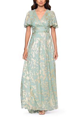 Betsy & Adam Women's V-Neck Foil Gown