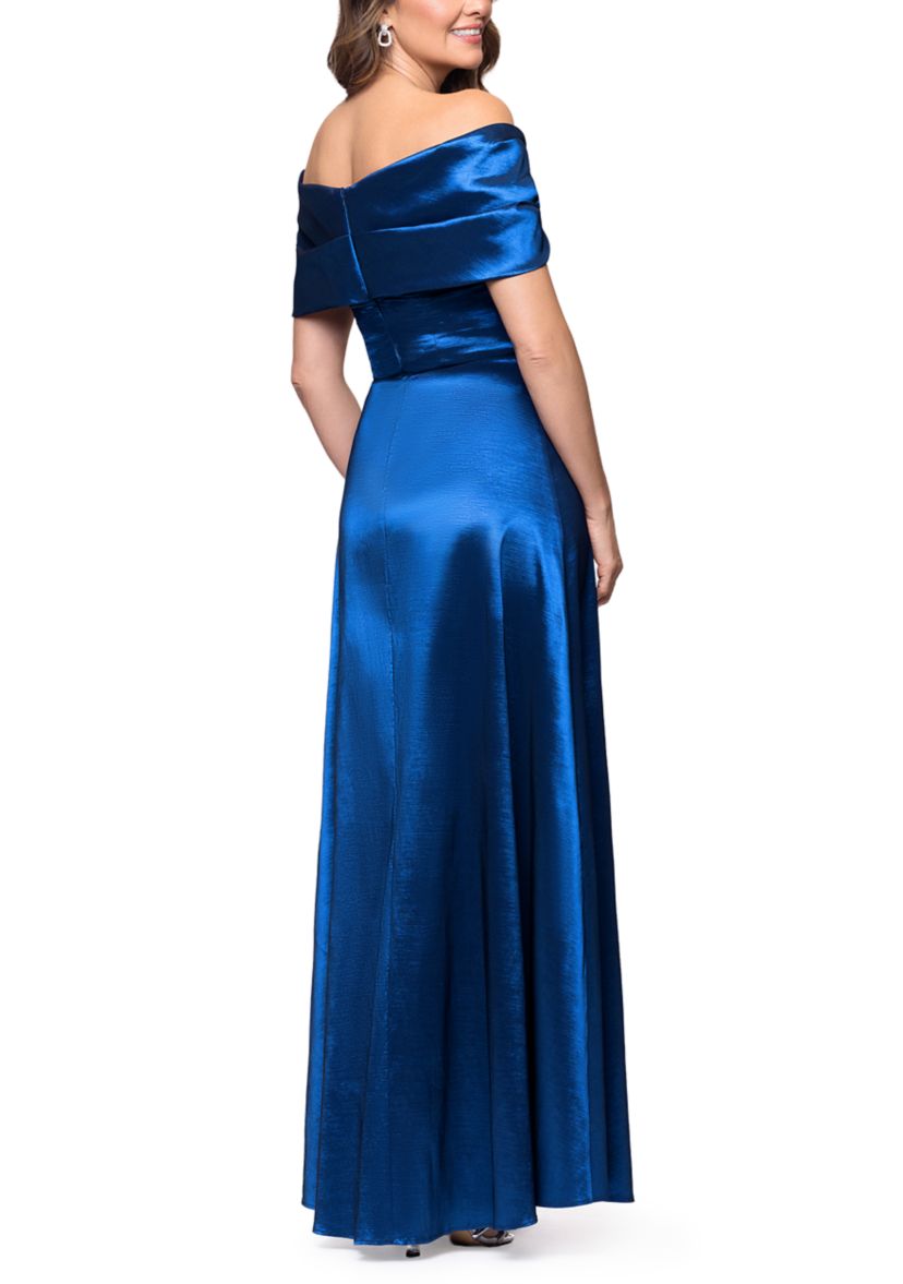 betsy adams blue dress & Adam Women's Off Shoulder Twist Neck Gown Andrea beaded gown styled mini summer dresses for women Fully Lined Closure Color:As Photo White