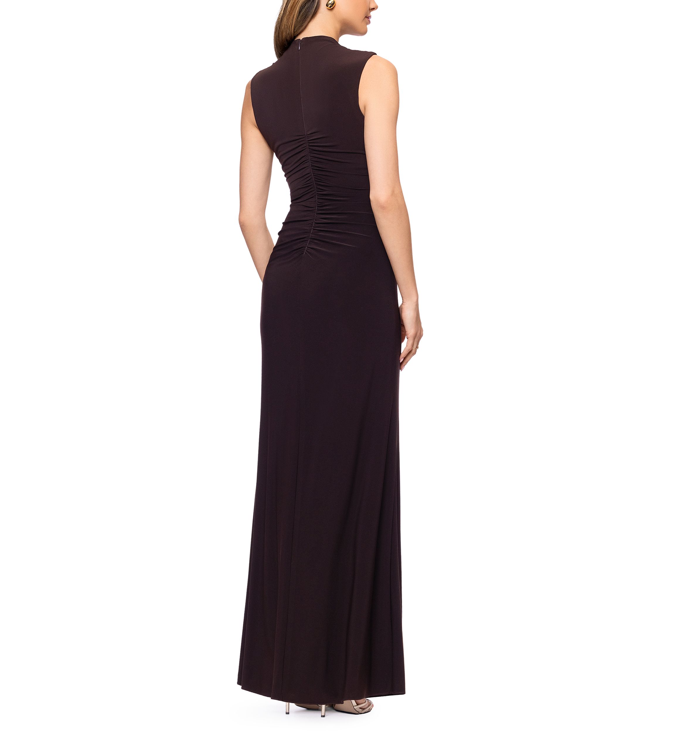 elegant brown dress DOLLY Elegant Brown Halter Neck Loose High Waist Pleated Resort Dress-VEe M / Brown
