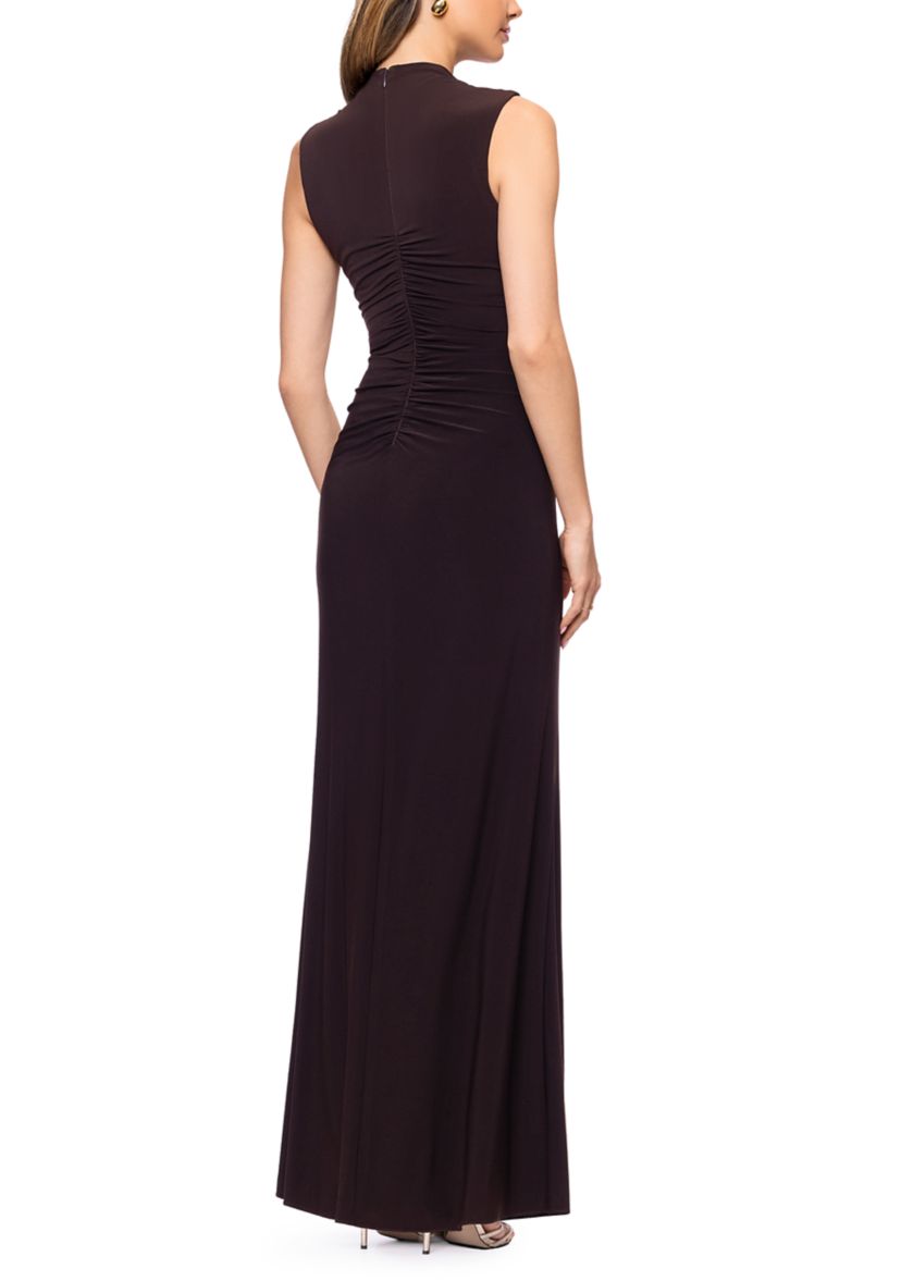 Betsy & Adam Women's Sleeveless Mock Neck Ruched Gown | Belk