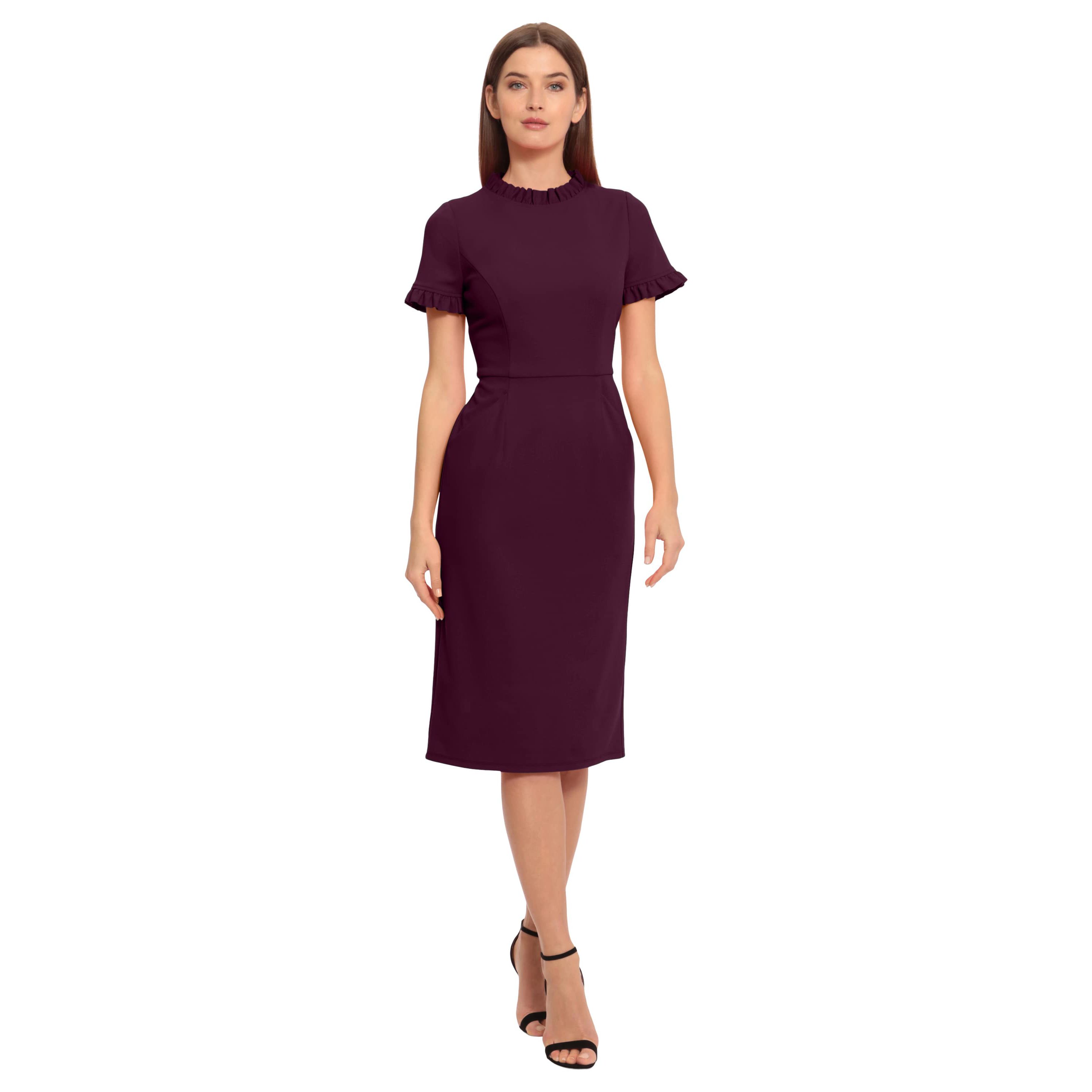Ruffle Neck Short Sleeve Dress