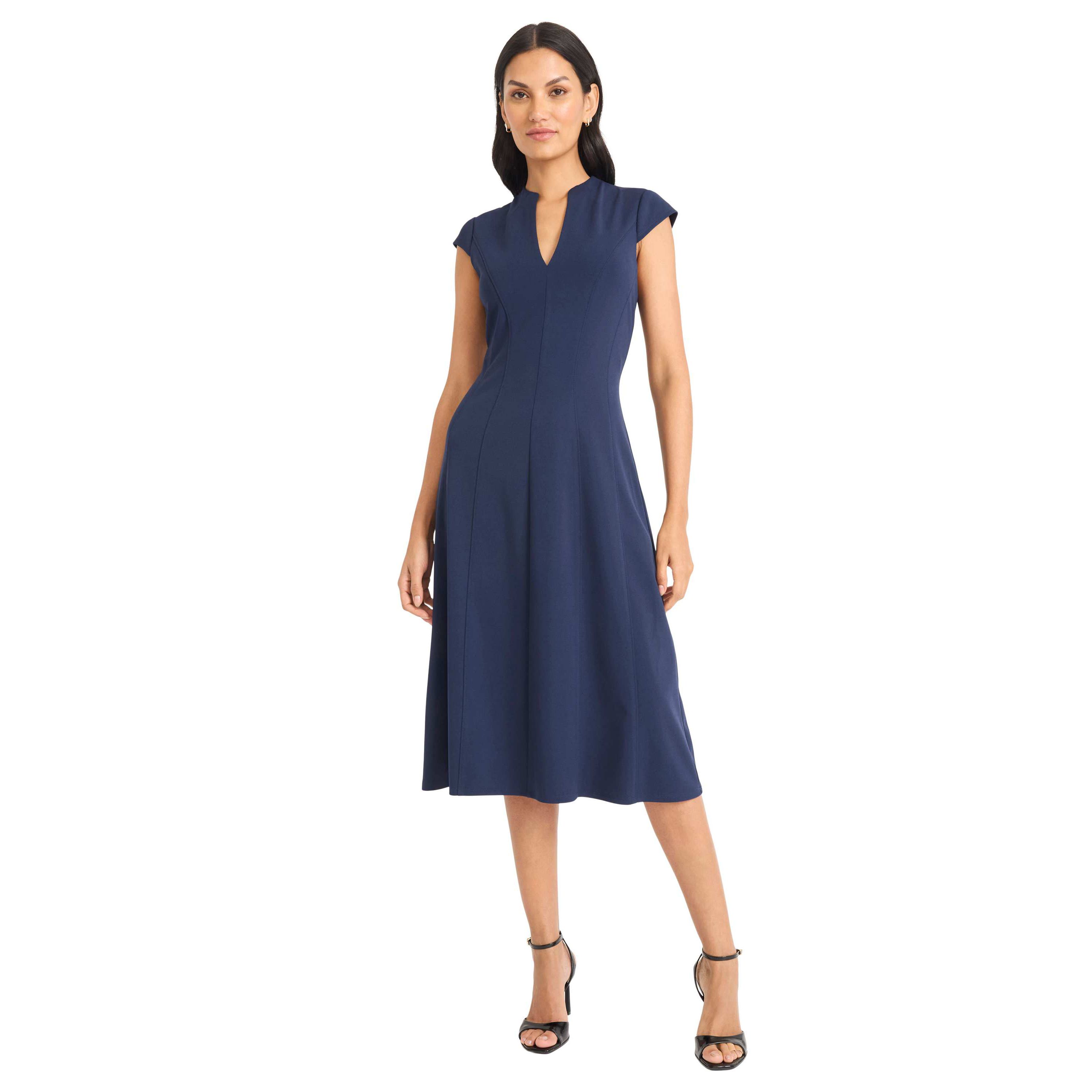 Extended Shoulder V Neck Midi Dress