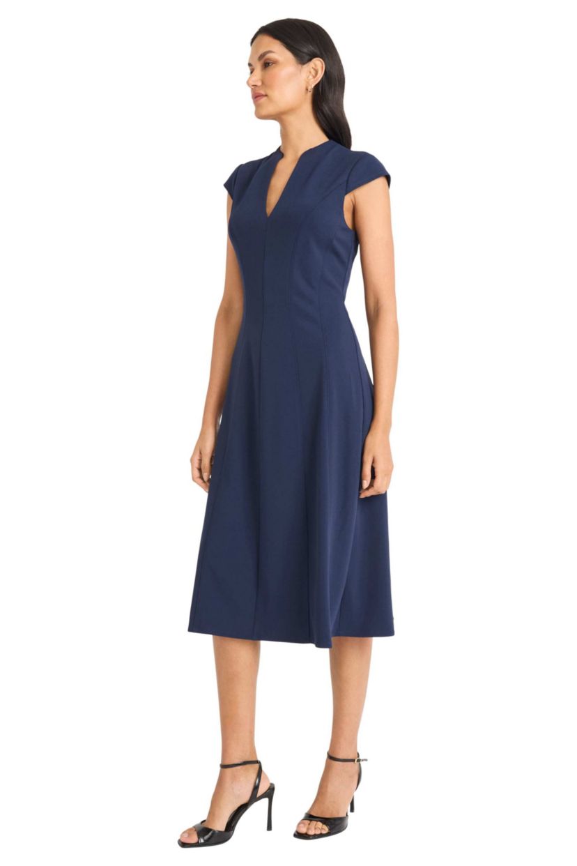Extended Shoulder V Neck Midi Dress