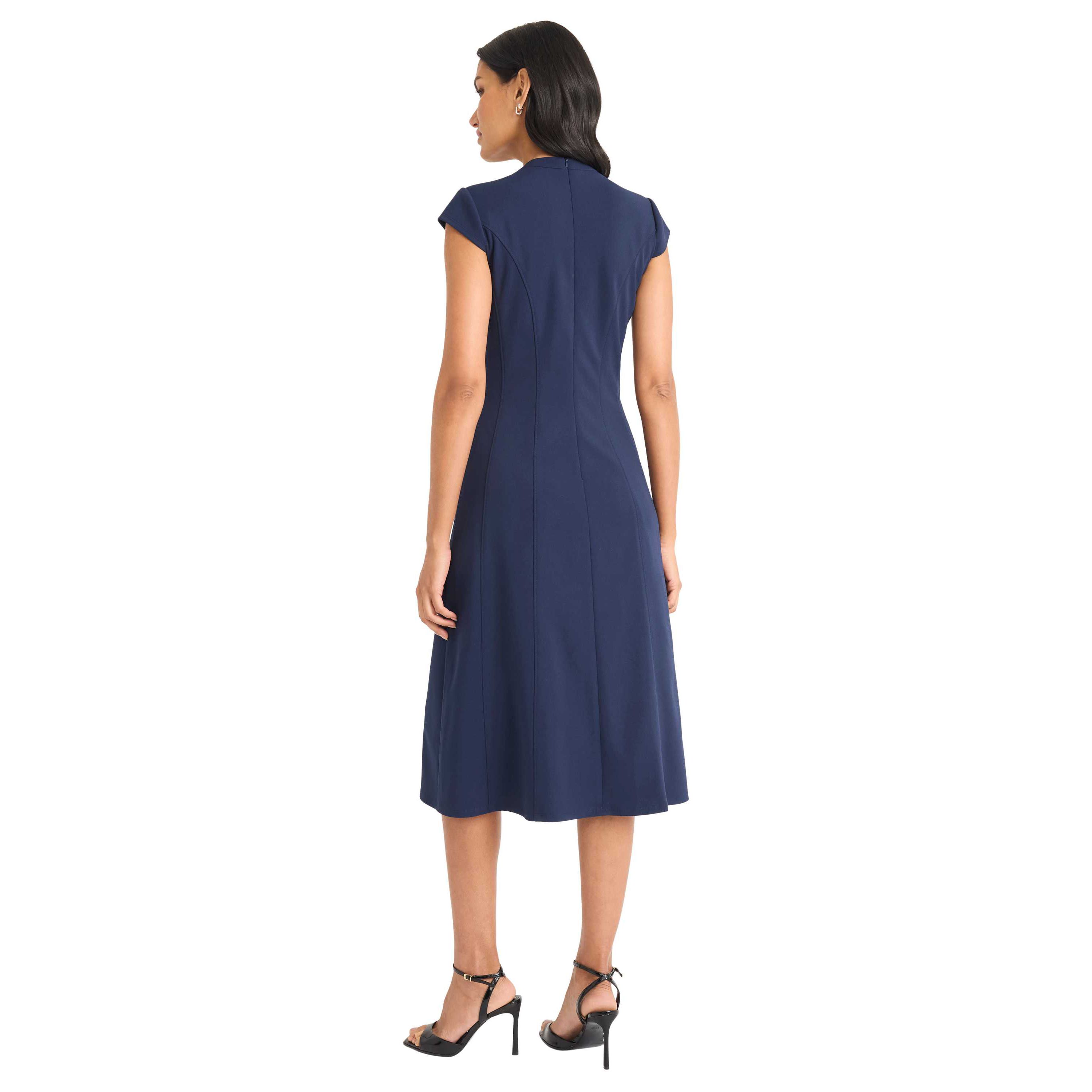 Extended Shoulder V Neck Midi Dress