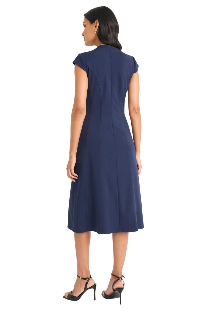 Extended Shoulder V Neck Midi Dress