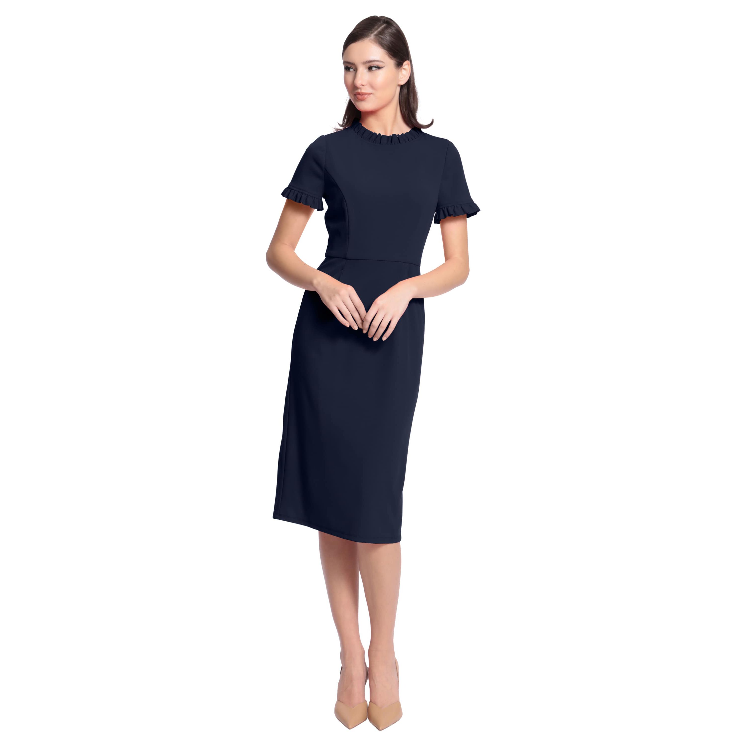 Ruffle Neck Short Sleeve Dress