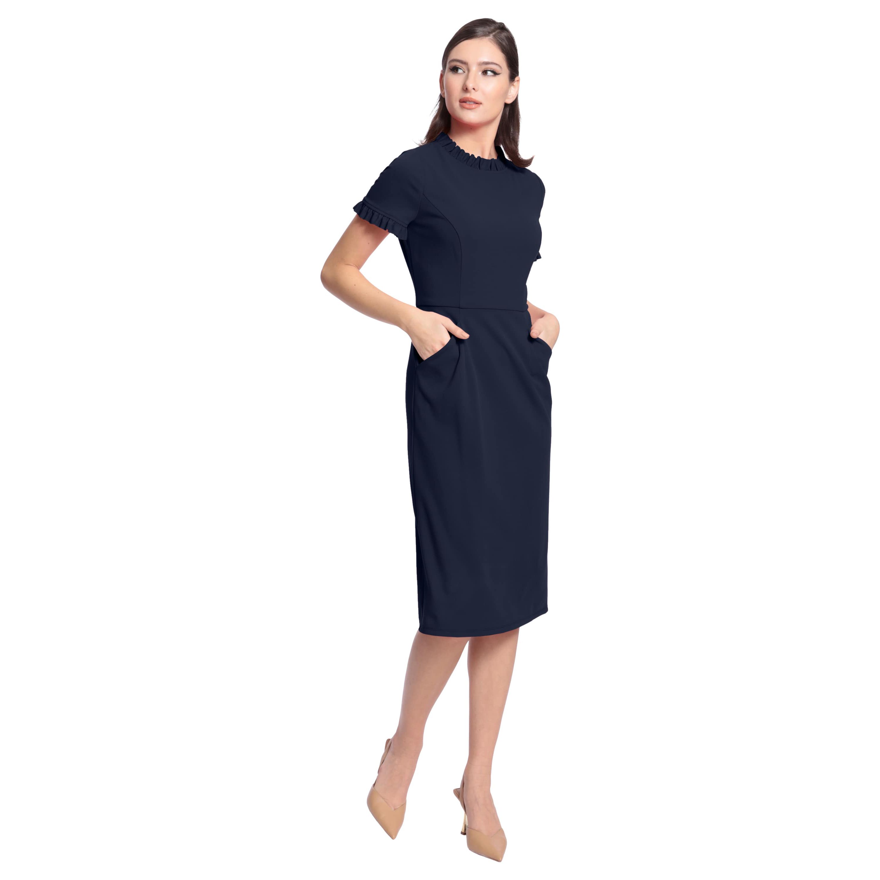 Ruffle Neck Short Sleeve Dress