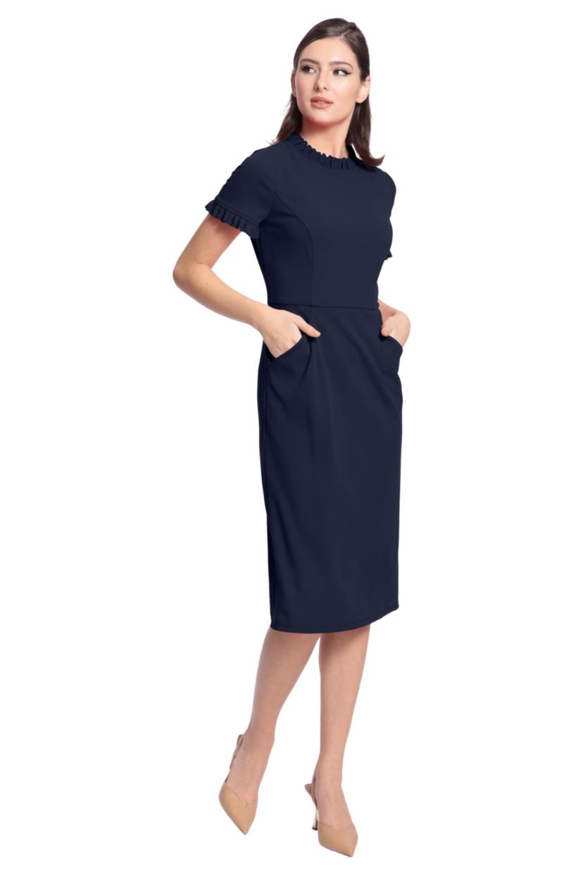 Ruffle Neck Short Sleeve Dress