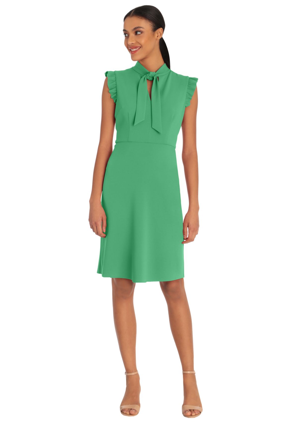 Womens Front Neck Tie A-Line Dress