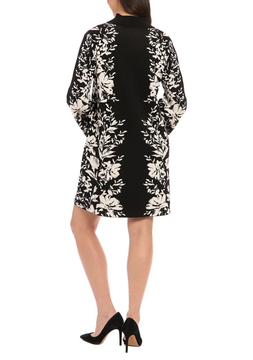 Womens Long Sleeve Mock Neck Printed Sheath Dress