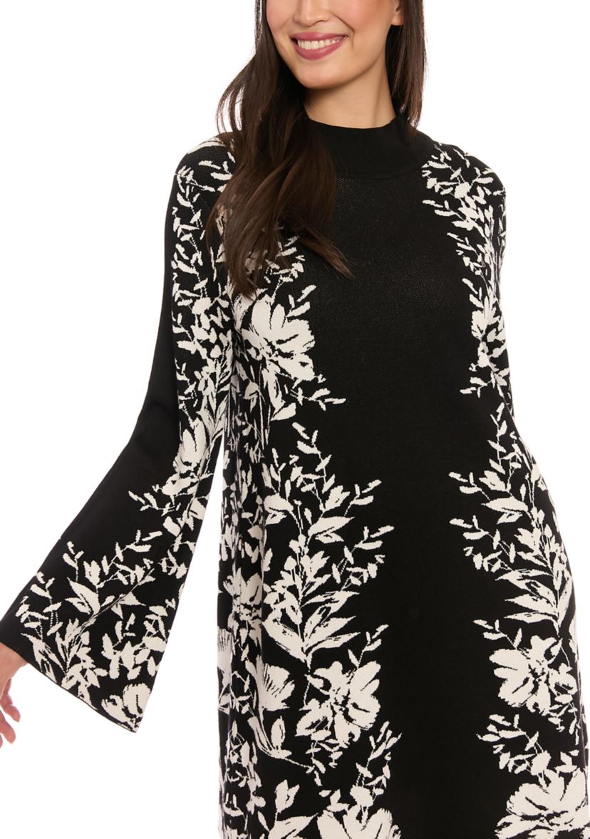 Womens Long Sleeve Mock Neck Printed Sheath Dress