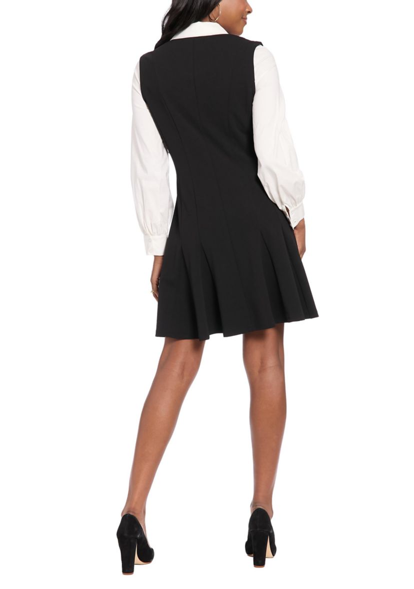 Womens Long Sleeve Collar Neck Solid Scuba Aline Dress