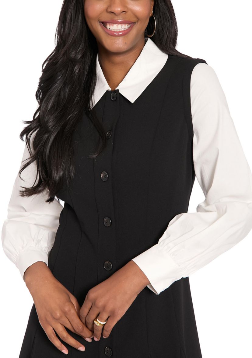 Womens Long Sleeve Collar Neck Solid Scuba Aline Dress