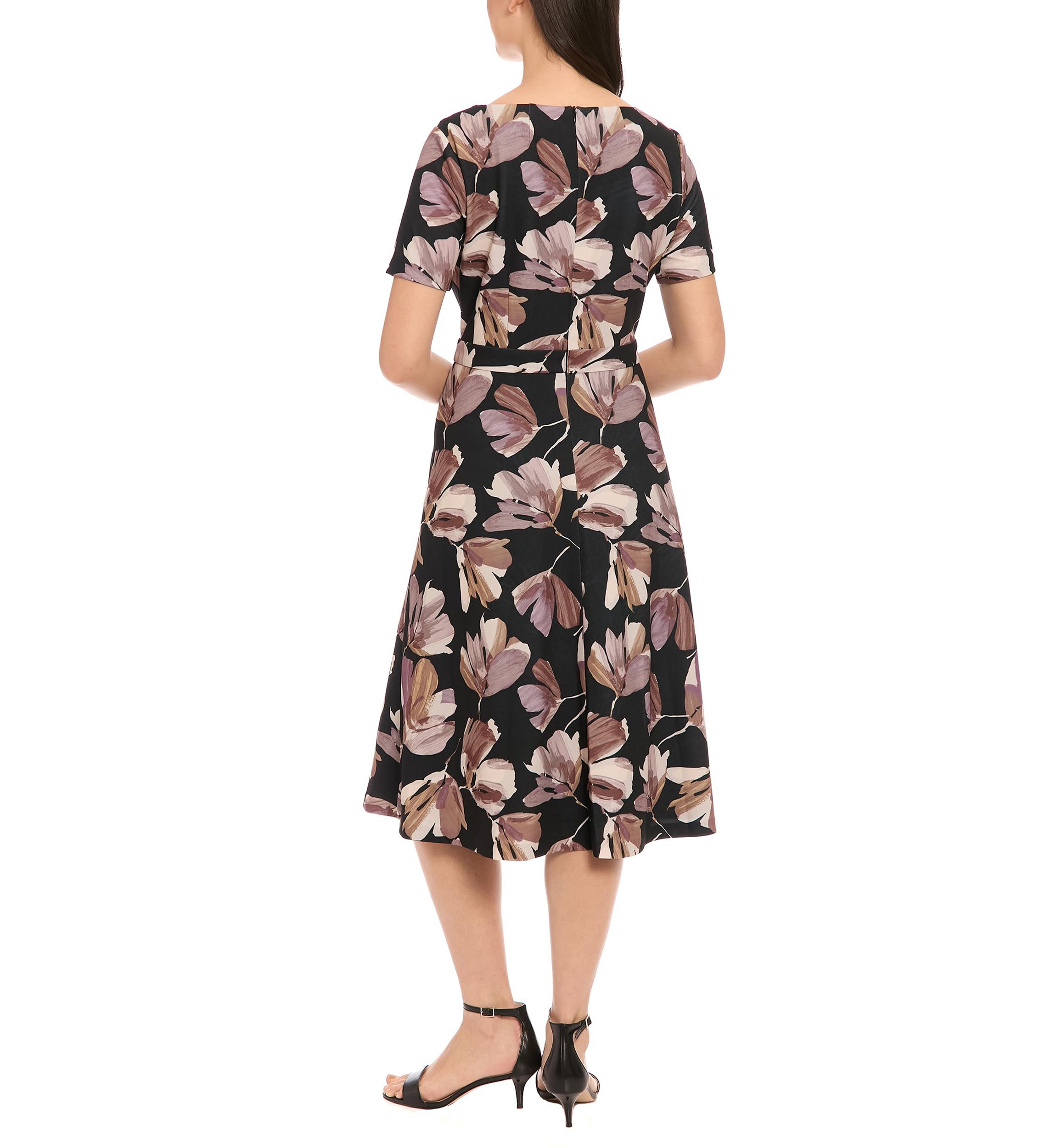 Womens Short Sleeve Crew Neck Floral Print Scuba A-Line Dress