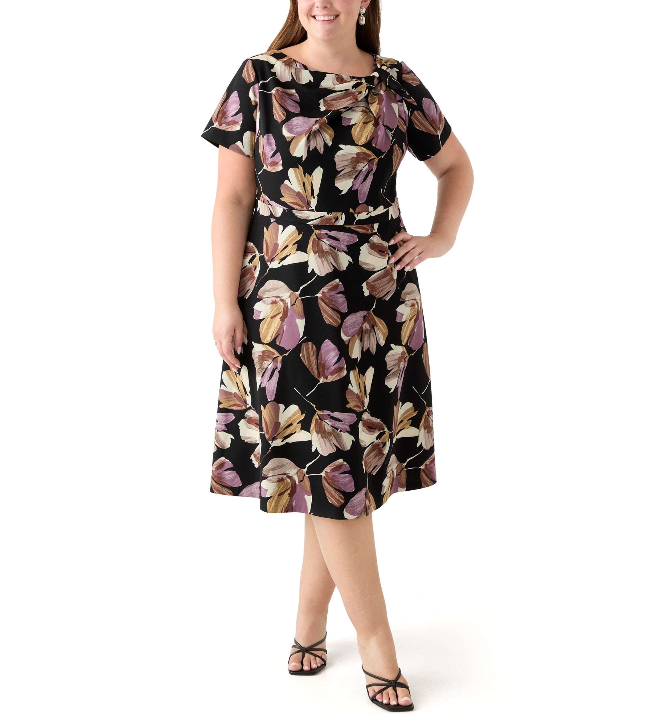 Plus Size Floral Print Scuba Midi Dress