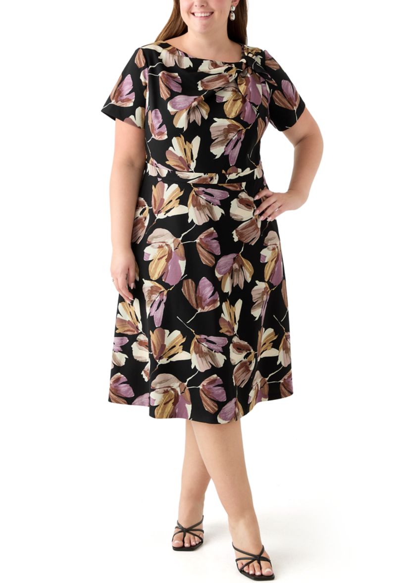 Plus Size Floral Print Scuba Midi Dress