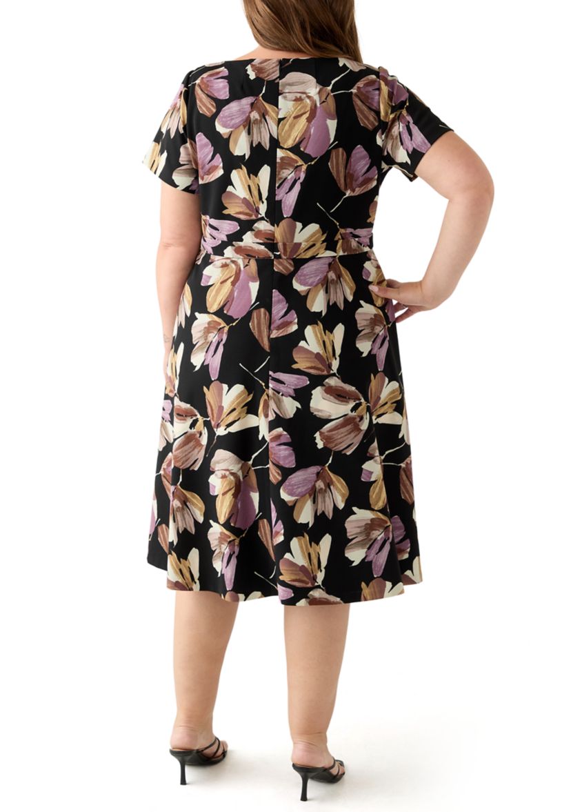 Plus Size Floral Print Scuba Midi Dress
