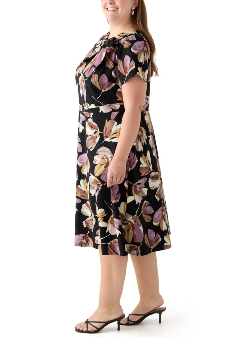 Plus Size Floral Print Scuba Midi Dress
