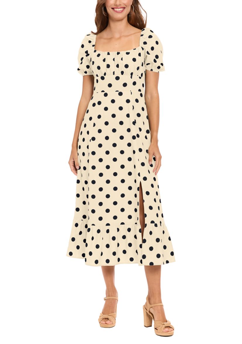 london times midi dress London Times Keyhole Midi Dress with Short Slee ves, Size 8, Ivory/Red