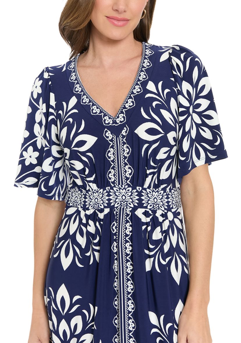 London Times Women's Short Sleeve Printed Maxi Dress | Belk