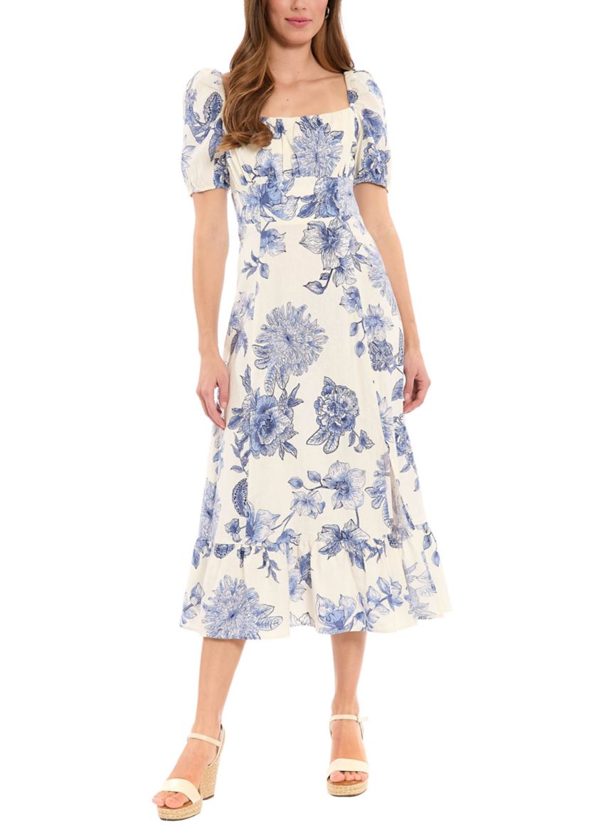 london times dress London Times Floral Ruffled Chiffon Maxi Dress In Black And Blush main image 1