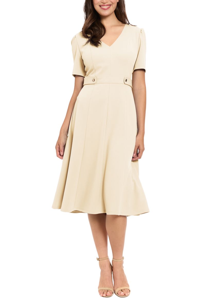 London Times Women's Short Sleeve Scuba Sidetab Midi Dress | Belk