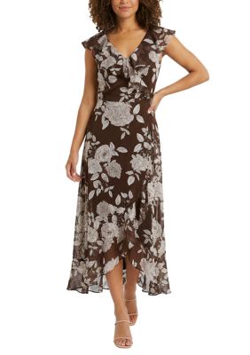 London Times Women's Sleeveless Printed Chiffon A-Line Dress, 12