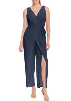 Women's Sleeveless V-Neck Solid Tie Waist Jumpsuit