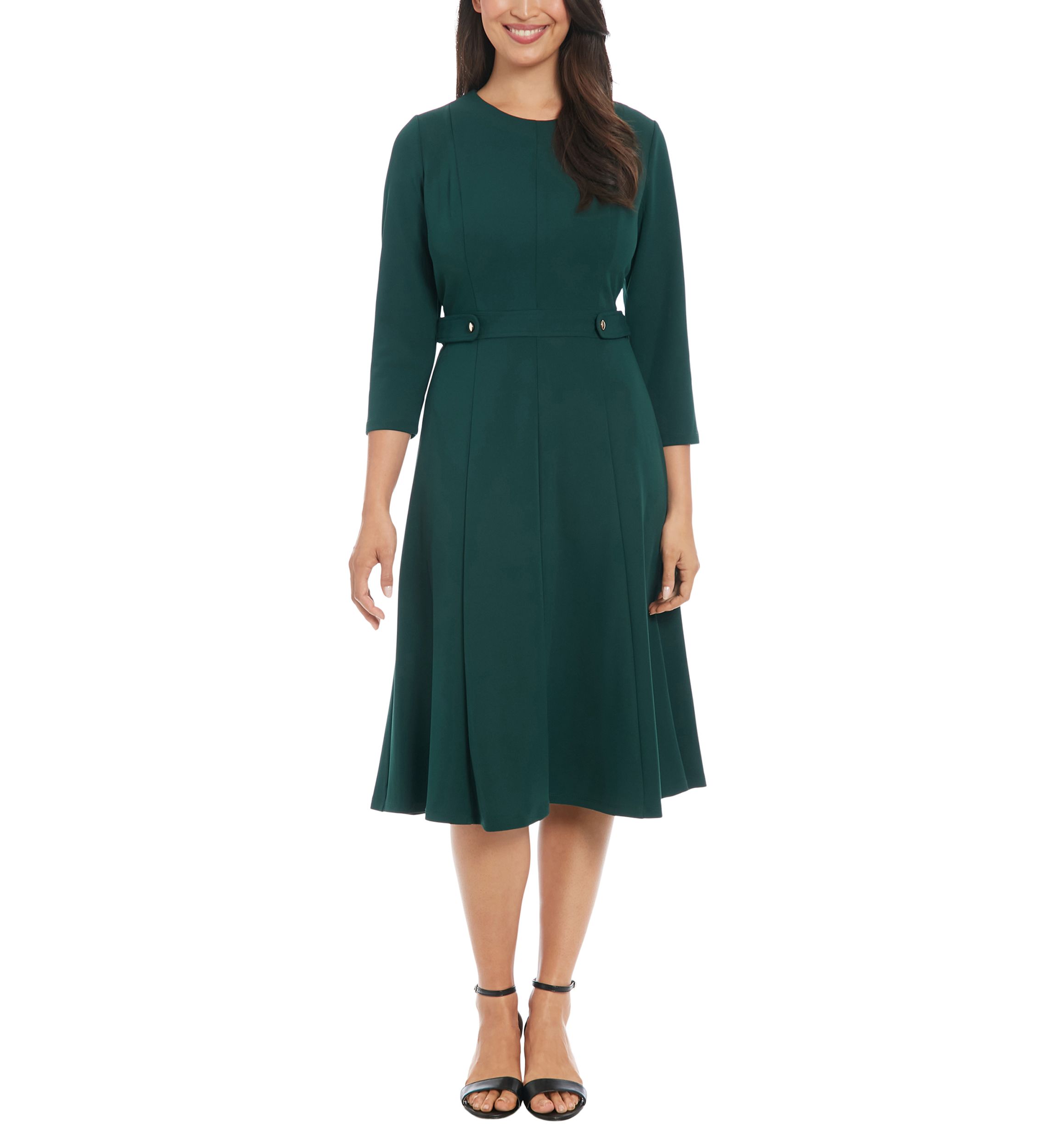 Womens Crew Neck Solid Scuba A-Line Dress