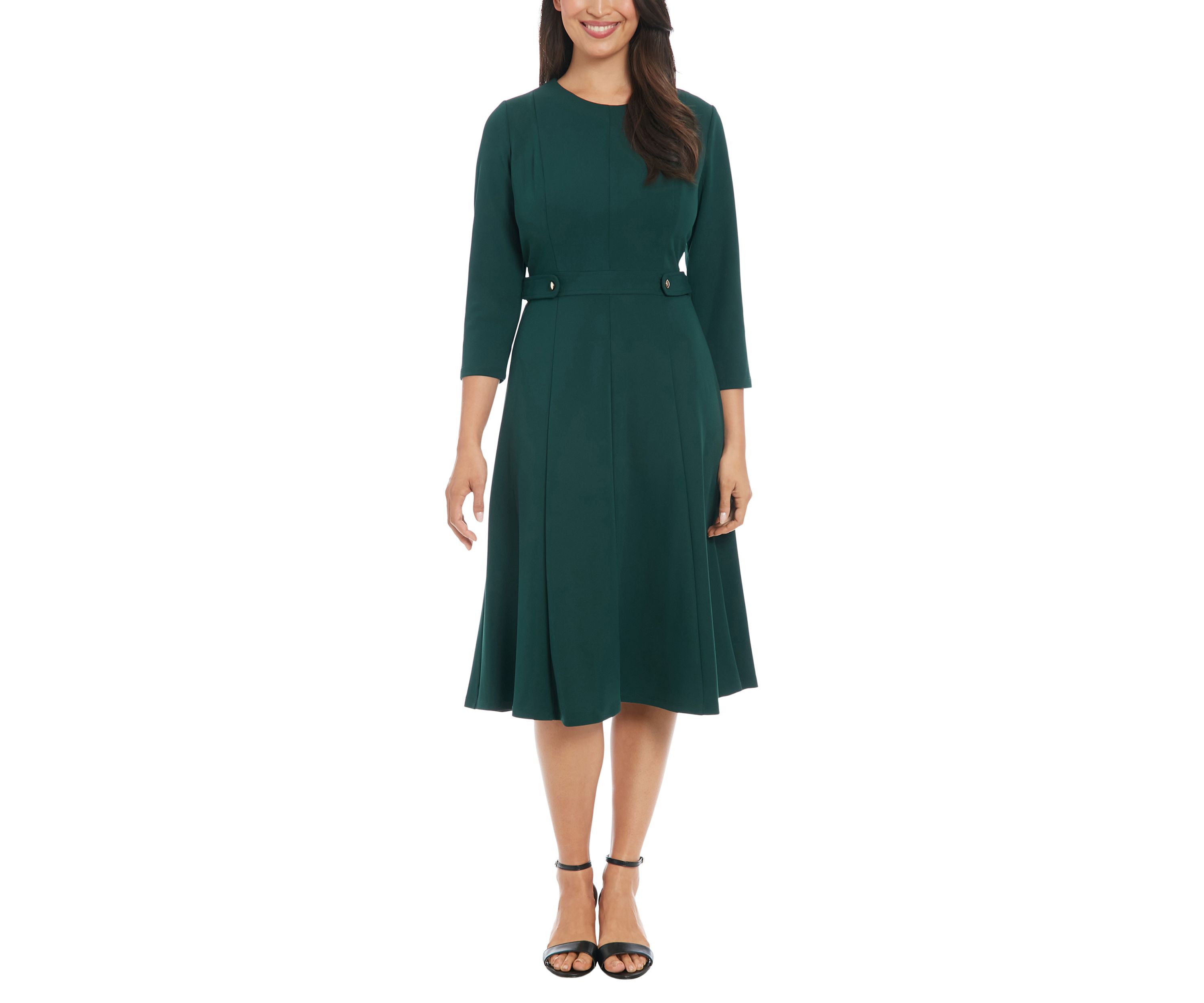 Womens Crew Neck Solid Scuba A-Line Dress