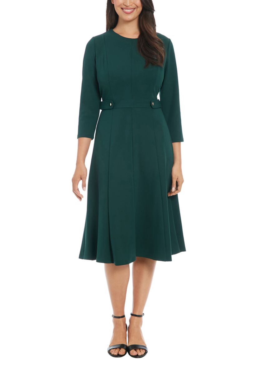 Womens Crew Neck Solid Scuba A-Line Dress