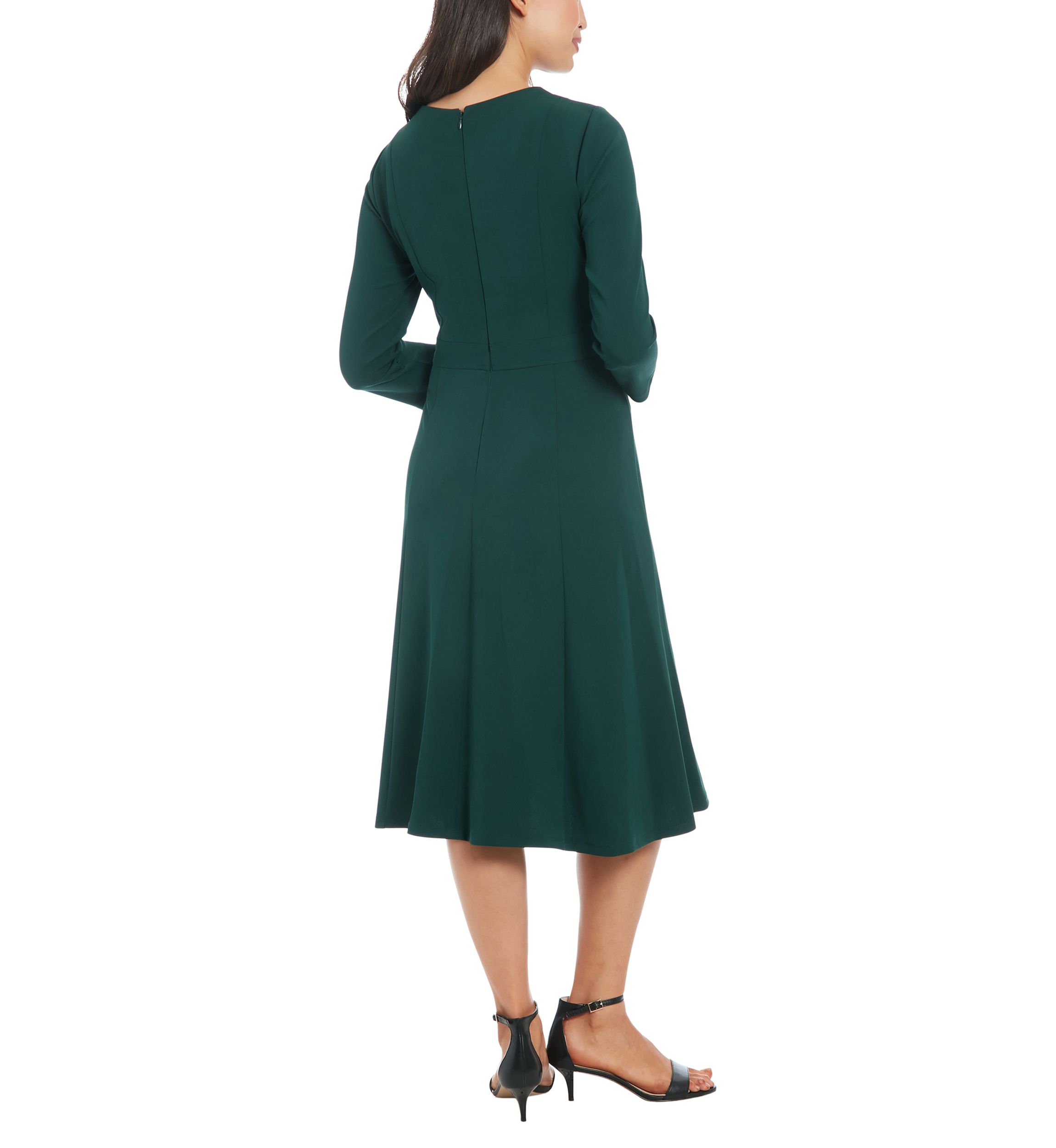Womens Crew Neck Solid Scuba A-Line Dress