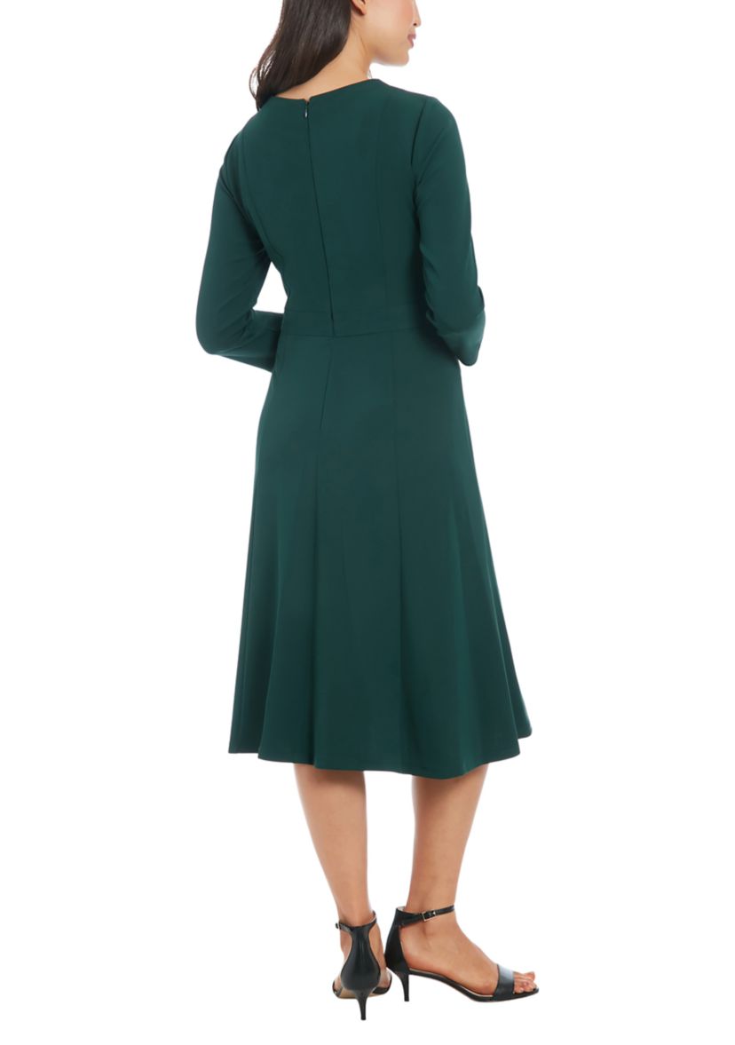 Womens Crew Neck Solid Scuba A-Line Dress