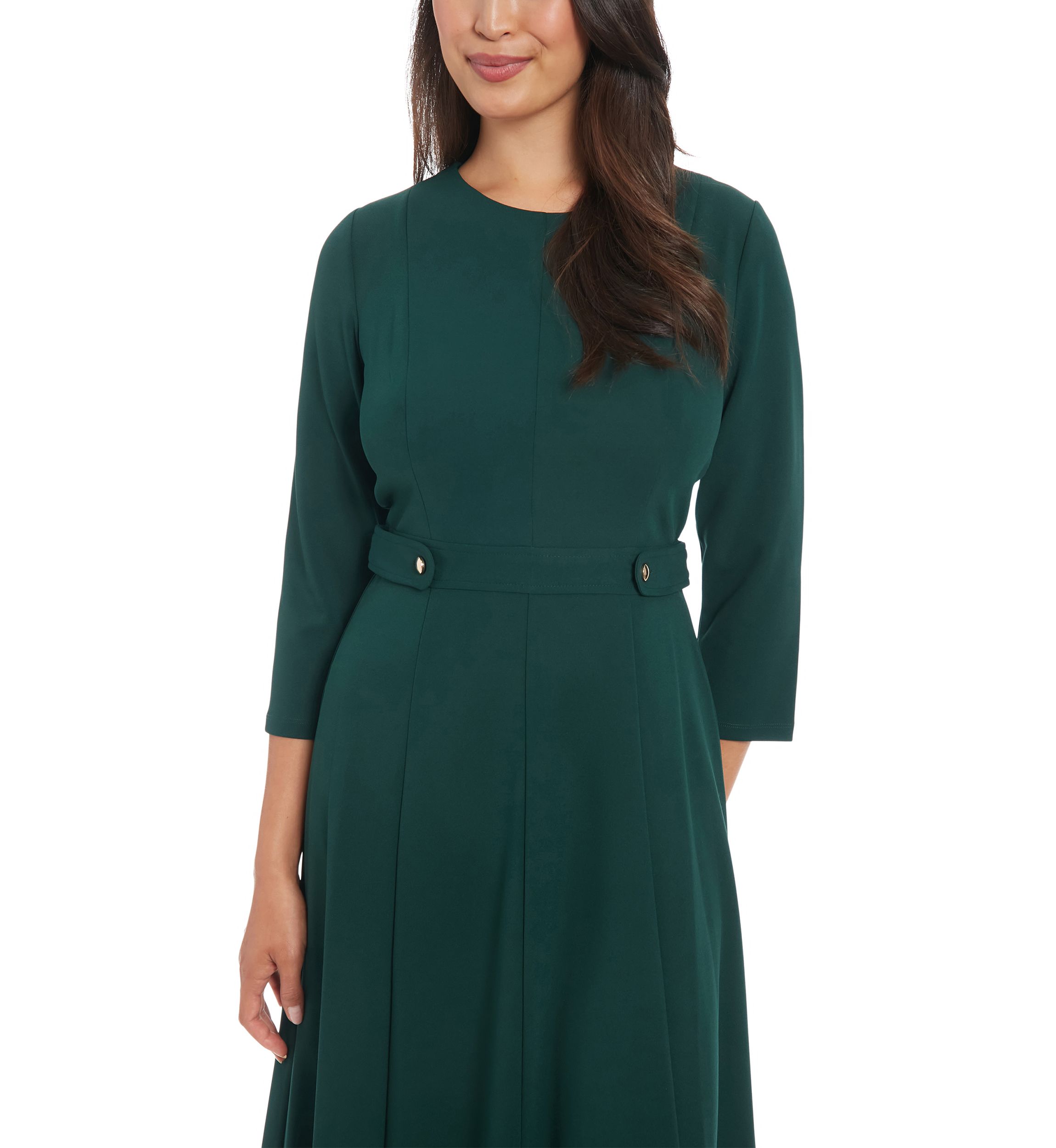 Womens Crew Neck Solid Scuba A-Line Dress