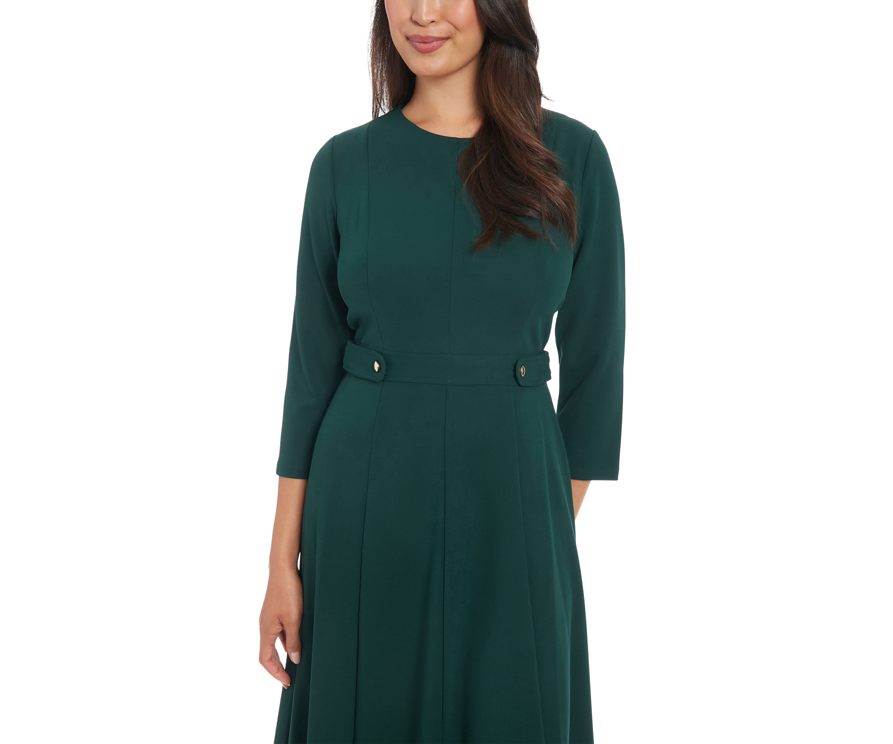 Womens Crew Neck Solid Scuba A-Line Dress