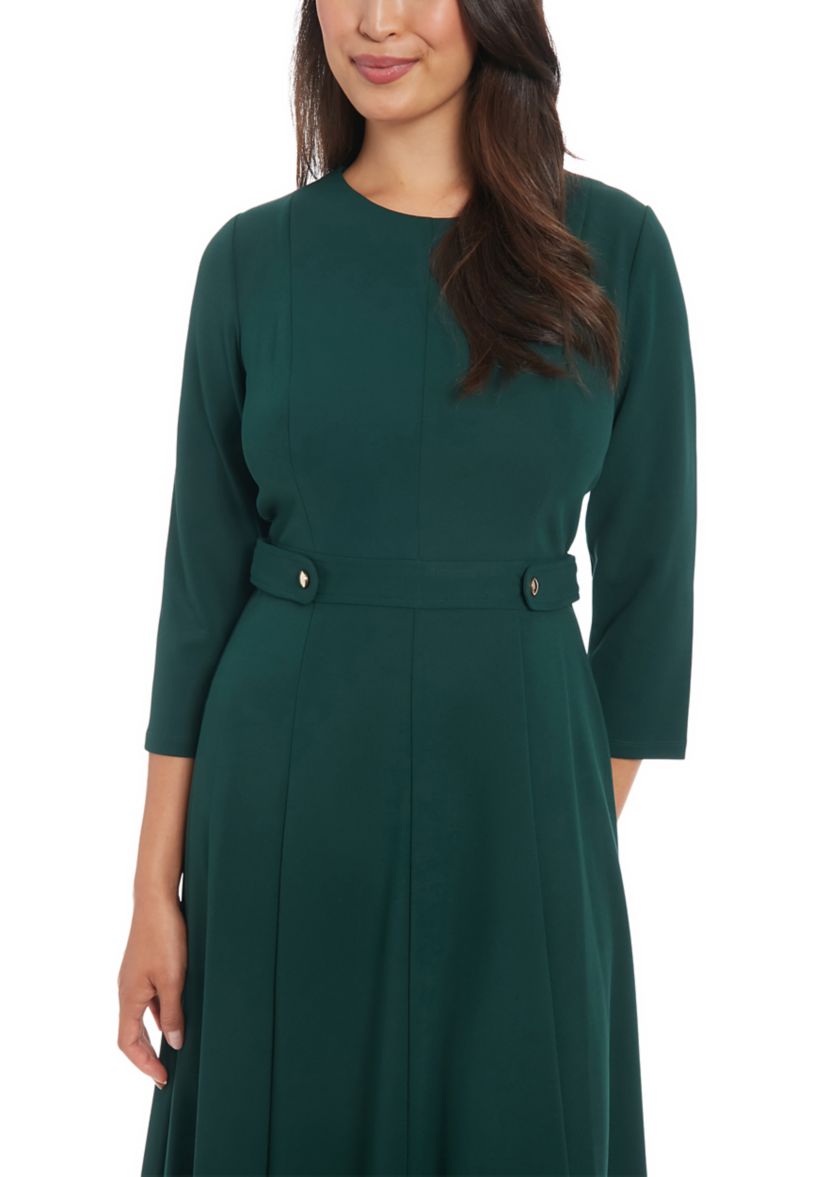 Womens Crew Neck Solid Scuba A-Line Dress