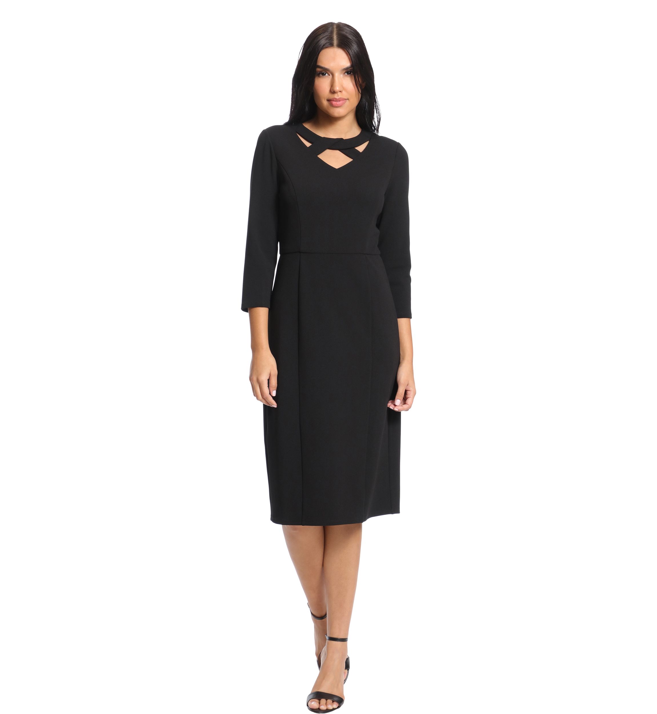 Womens Solid Scuba Crepe Crisscross Neck Sheath Dress