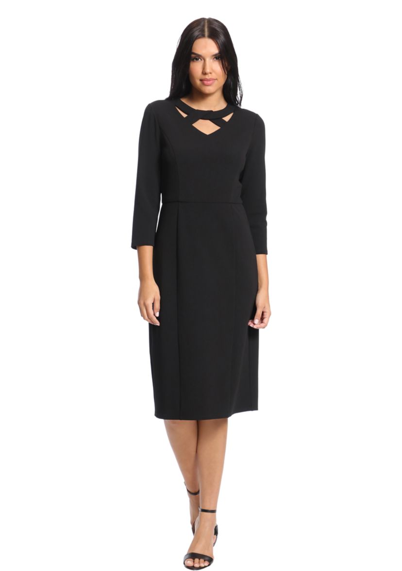 Womens Solid Scuba Crepe Crisscross Neck Sheath Dress